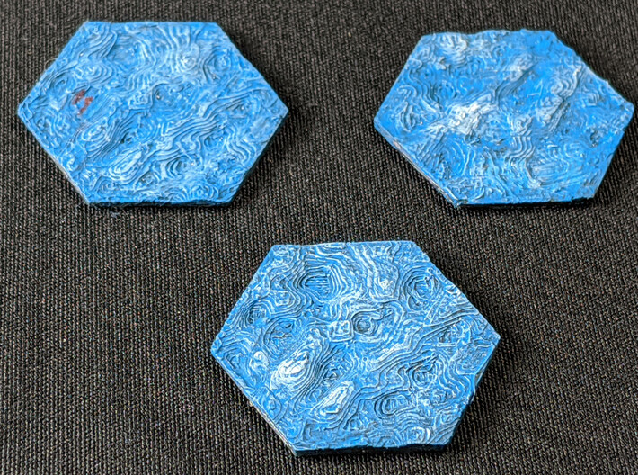 Sea ripples terrain hex tile counter 3d printed Painted Makerbot print of sea ripples hex tiles