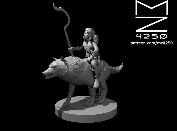 Halfling Female Druid riding a Wolf 3d printed