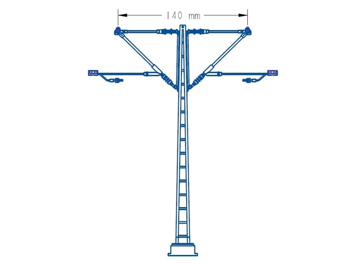 Catenary mast with double arms 70 mm - (1:32) 3d printed Drawing shows a combination of parts in the catenary program!