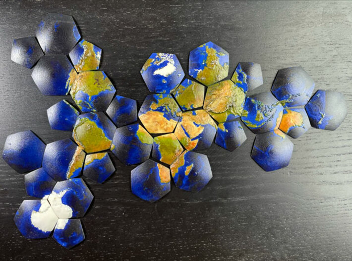 Continental drift puzzle (colour globe tile caps) 3d printed