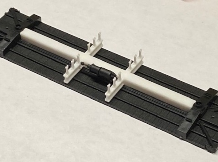 I-Beam Truss Rod Underframe - 36' Accurail Boxcar 3d printed White Natural Versatile Plastic underframe shown as printed, with Accurail floor and K brake assembly