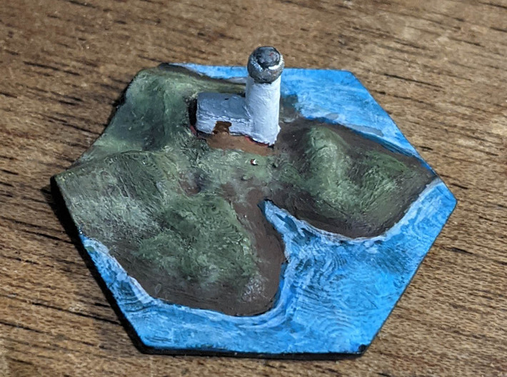 Lighthouse terrain hex tile counter 3d printed Painted resin print of lighthouse hex tile