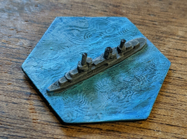 Cruiser WW2 warship hex counter 3d printed Painted resin print of the cruiser ship hex tile with masts removed