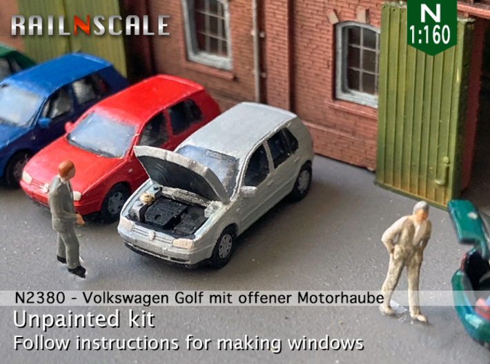 Volkswagen Golf mit geöffneter Motorhaube (N 1:160 3d printed