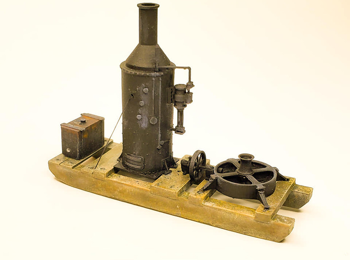 Single Spool Dolbeer Logging Engine with Skid 3d printed Phot of hand painted HO Scale resin printed pre-production model