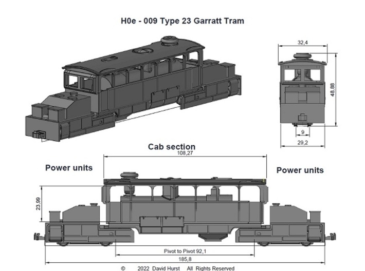H0e – 009 Type 23 Garratt Tram (1 Power Unit)  3d printed 