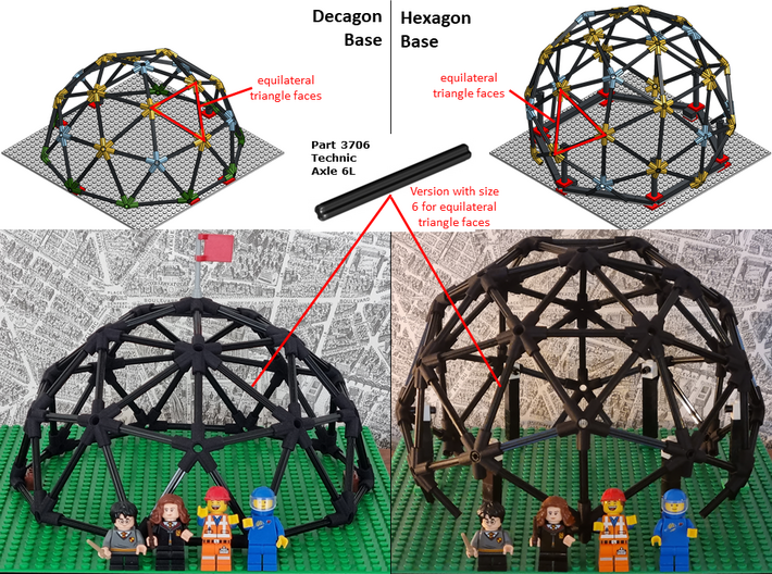 Lego compatible Geodesic Dome, Decagonal Base 3d printed 