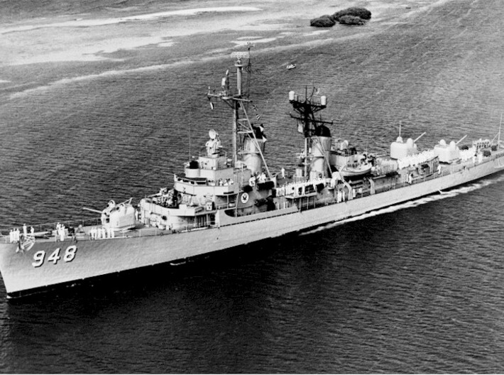 Nameplate USS Morton DD-948 3d printed Forrest Sherman-class destroyer USS Morton DD-948, 1959 appearance.