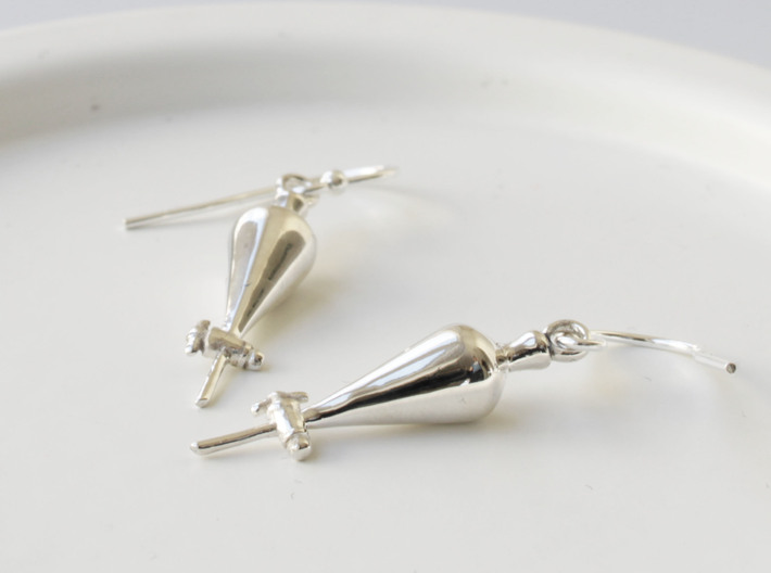 Separatory Funnel Earrings - Chemistry Jewelry 3d printed Separatory Funnel Earrings in polished sterling silver
