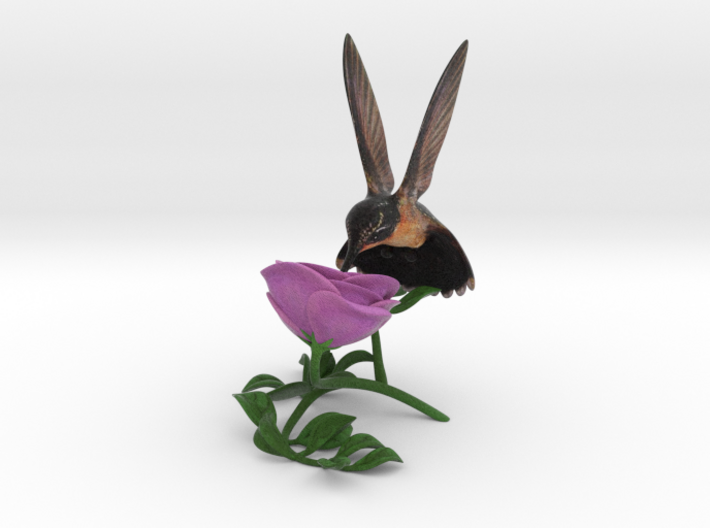 Hummingbird And Rose (4&quot; tall) 3d printed