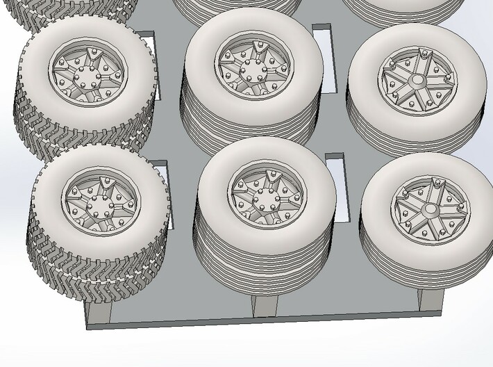 N Scale Dayton 5 Spoke Wheels 30 Pack 3d printed Close up CAD image showing detail and variations