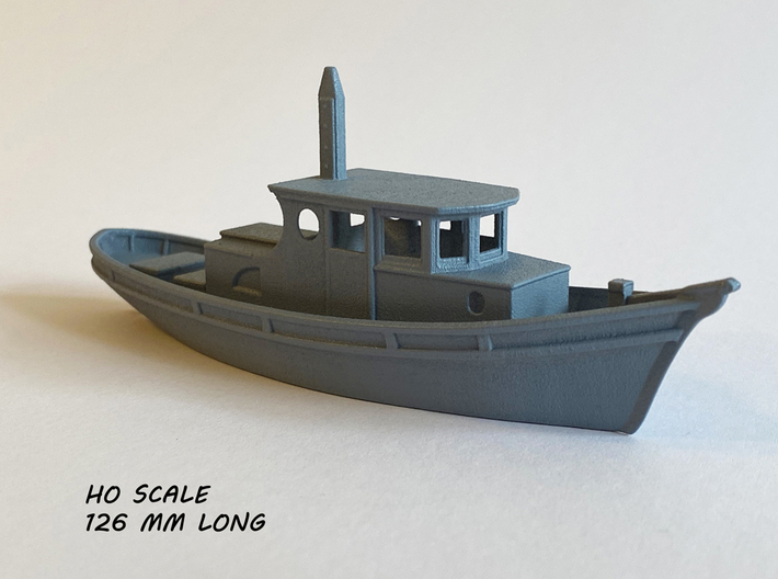 HO scale Fishing Boat  3d printed Example model painted with grey primer.