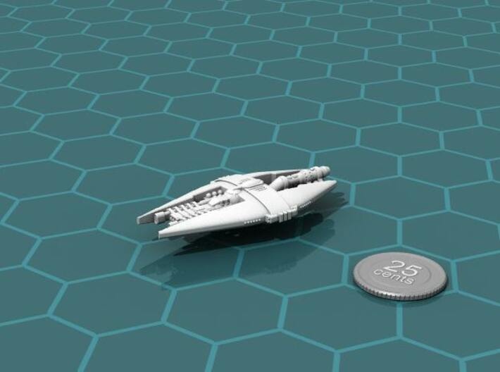 Marm Heavy Missile Cruiser 3d printed Render of the model, with a virtual quarter for scale.