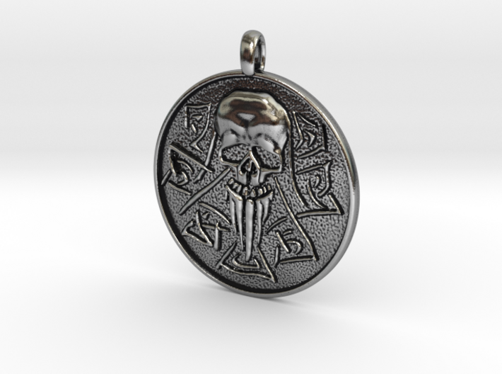 Nordic Silver Skull and Runes Disk Pendant Gift 3d printed
