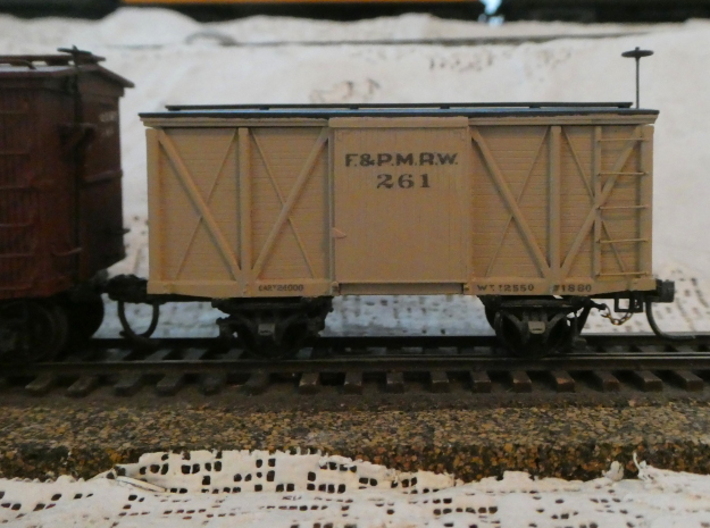 HO F&PM 4-Wheel Boxcar Kit 3d printed The car casts a striking profile.  It was dwarfed even by its 19th Century contemporary cars in every dimension.