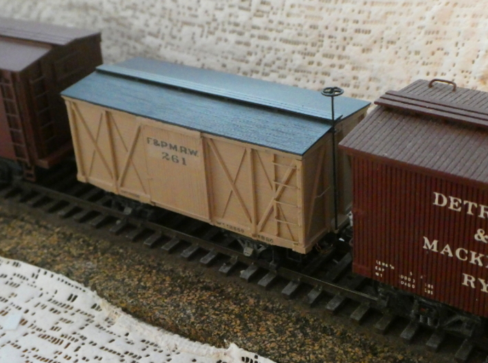 HO F&PM 4-Wheel Boxcar Kit 3d printed Added to a train of more conventional freight cars, our 1880 4-wheeler is bound to add a splash of character-- and that's what this kit is all about.