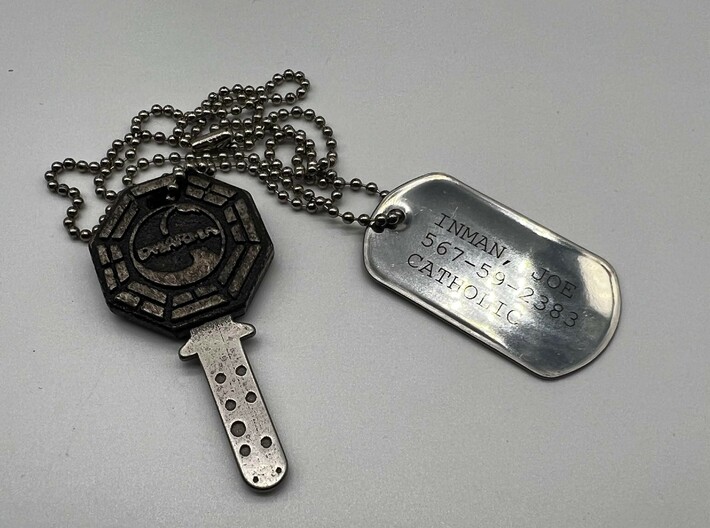 Lost Dharma fail safe key replica prop 3d printed Order dogtag and chain from my website. www.replicaprops.com 