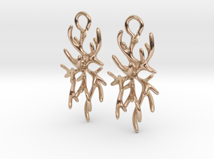 Coral Small Earrings 3d printed Rose Gold Plated / Doré Or Rose