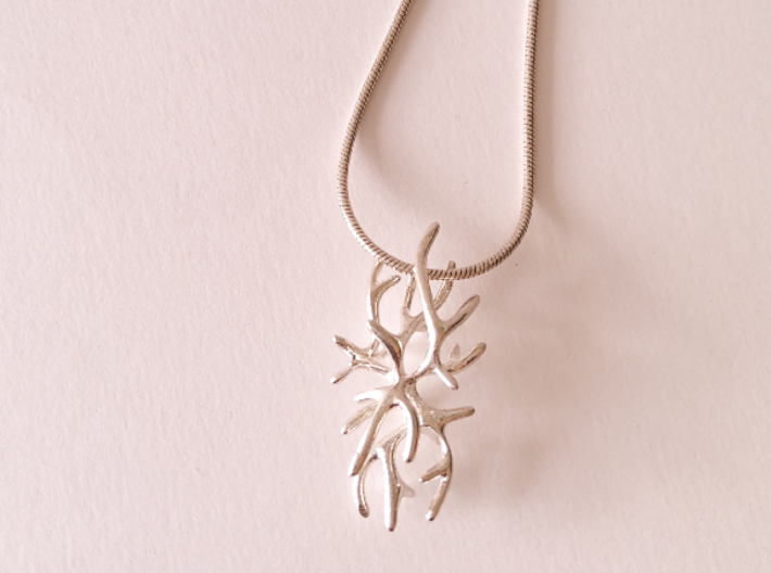 Coral Small Pendant 3d printed Silver / argent