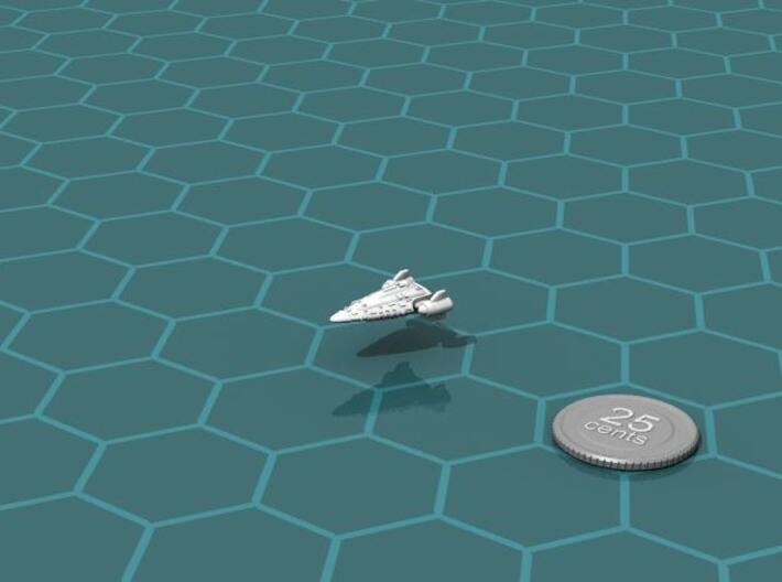 Sovereign Destroyer 3d printed Render of the model, with a virtual quarter for scale.