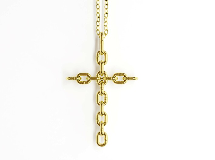 Chain Cross Pendant - Christian Jewelry 3d printed Chain Cross Pendant in 14K gold plated brass, computer render
