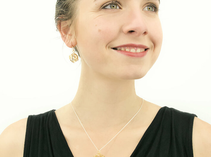 Conscious Crystal Earrings 3d printed Conscious Crystal Pendant & Earrings - Gold Plated Brass