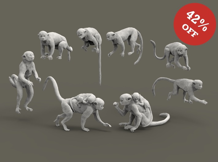 Squirrel Monkey set 1:24 eight different pieces 3d printed