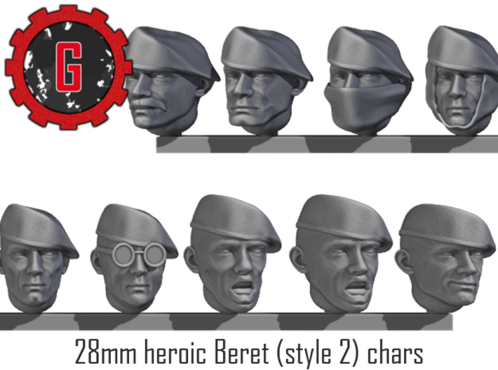 28mm heroic style Beret character heads (style 2) 3d printed
