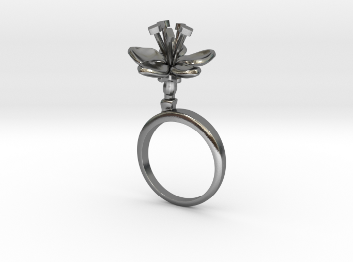 Ring with one small open flower of the Apple 3d printed