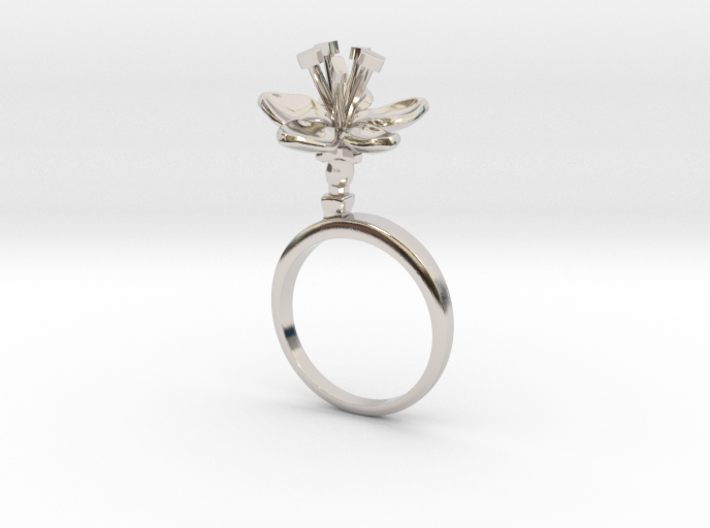 Ring with one small open flower of the Apple 3d printed
