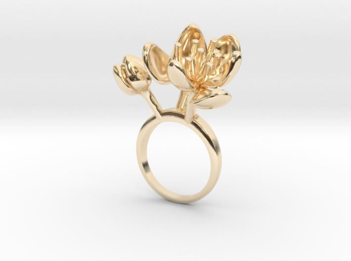 Ring with three small flowers of the Tulip R 3d printed