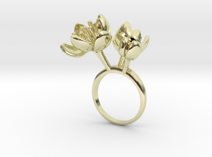 Ring with three small flowers of the Tulip L 3d printed