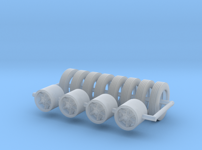 1/87th set of 4 dual tires with Dayton type wheels 3d printed