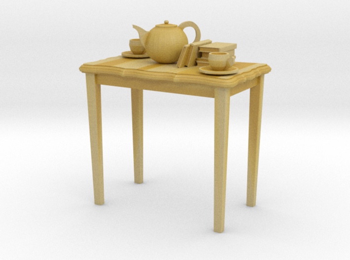 table with tea and books 3d printed 