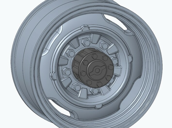 4x4 hubs and Chevy truck hubcaps for 16.5" wheels 3d printed Snapshot rear hub on 16x8.5 wheel (not included)