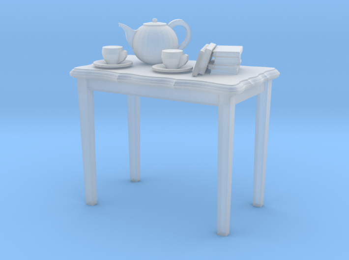 HO scale 2 foot side table with tea pot, cups &amp; a 3d printed