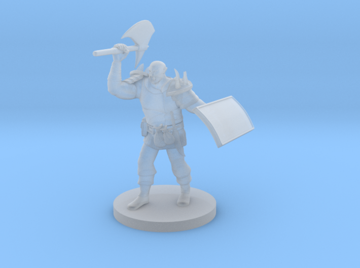 Half Orc Barbarian with Battle Axe &amp; Tower Shield 3d printed