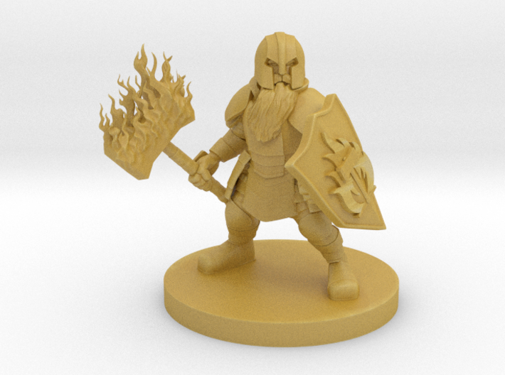 Dwarf Male Cleric w Flaming Hammer 3d printed 