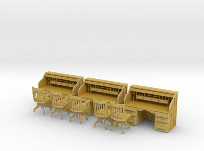 O Scale Rolltop Desks (x3) with Chairs 1/48 3d printed 