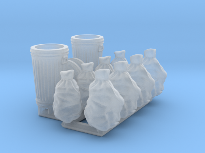 Trash cans &amp; trash bags. S scale (1:64) 3d printed