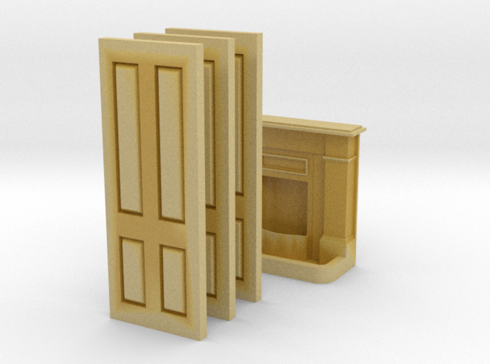 OO Gauge Fireplace (1) and Interior doors (3) 3d printed