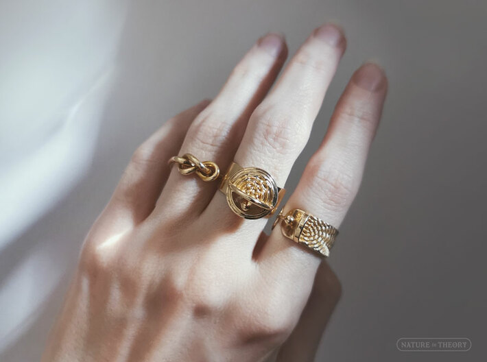 Wave-Particle Duality ✦ Wrap Ring ✦ Sizes 5-7.5 3d printed Photograph: Infinity Knot & Wave-Particle Duality rings