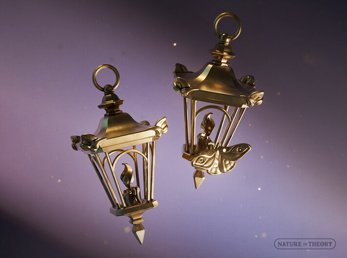 A Candle in the Dark ✦ Lantern Pendant with Moth 3d printed Front: Close-up 3D render. This listing is for a single lantern with moth ONLY.