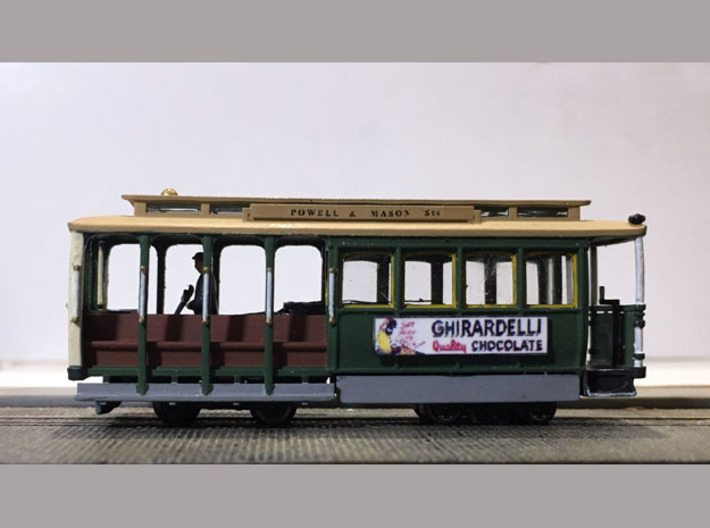 N scale San Francisco Powell St Cable Car-N Scale 3d printed Painted, with decals. (Motor, trucks, decals, figure not included)