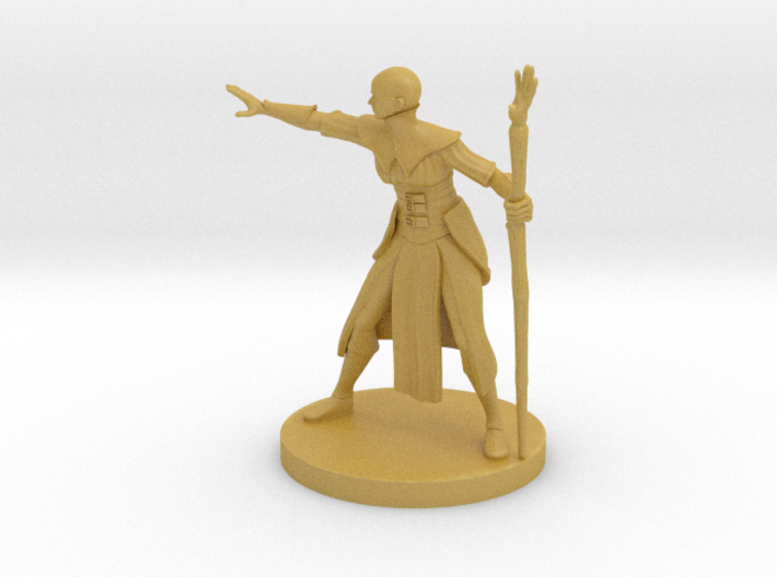 Human Female Wizard 2 bald w staff of withering 3d printed