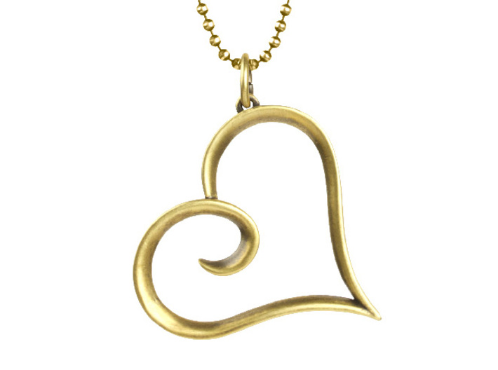 The Heart Pendant 3d printed Add a jump ring and chain to create a necklace. Shown in polished brass.