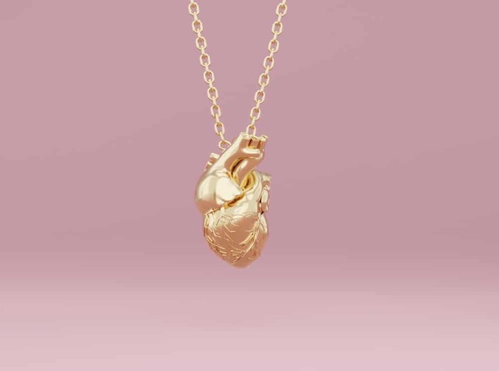 Anatomical Heart Necklace 3d printed Anatomical heart necklace in gold.