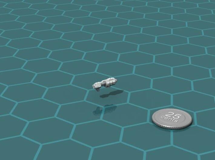 Kriegshammer Corvette 3d printed Render of the model, with a virtual quarter for scale.