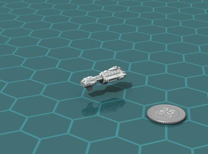 Kriegshammer Missile Cruiser 3d printed Render of the model, with a virtual quarter for scale.