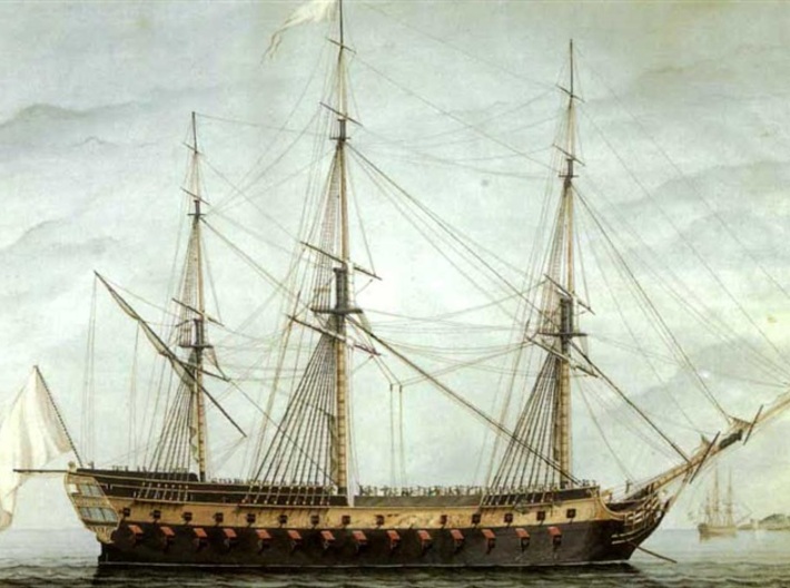 Nameplate Le Glorieux (10 cm) 3d printed Téméraire-class 74-gun ship-of-the-line Lys, sistership of Glorieux. Painting by Antoine le Vaisseau.